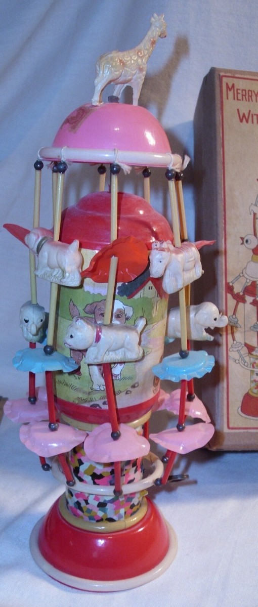 その他 MERRY GO ROUND THE 4TH UNIT SERIES MERRY-GO-ROUND WITH MUSIC CELLULOID WIND UP TOY BOXED JAPAN WORKS