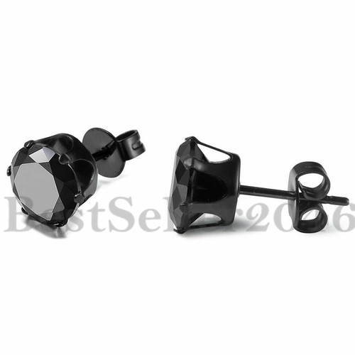 6Pairs Stainless Steel Men Women Stud Earrings Set Black Clear CZ Inlaid 3MM-5MM - 第 3/5 張圖片