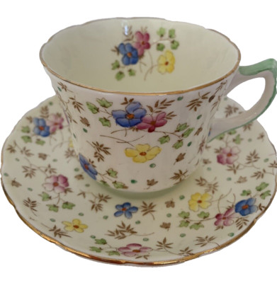 EB Foley Tea Cup & Saucer Set Bone China England Multi Color Floral Chintz