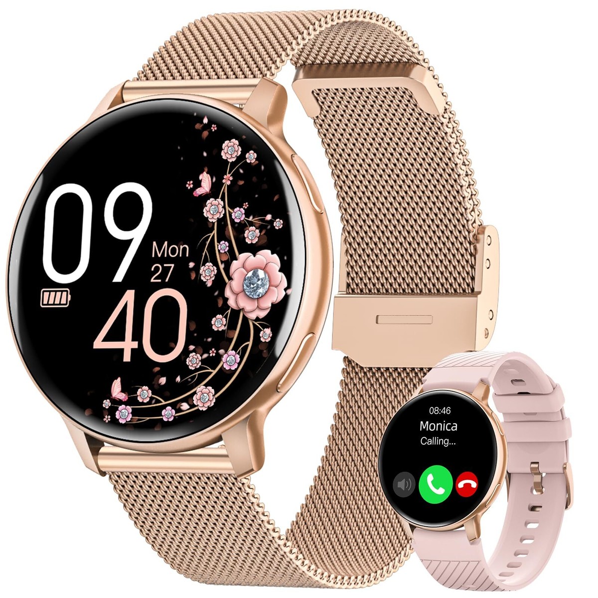 Montre Connectée Femme, 1.85" Smartwatch Avec Appel Bluetooth, 19 Modes Sportifs, Moniteur De Fréquence Cardiaque/Spo2/Sommeil/V - Téléphonie
