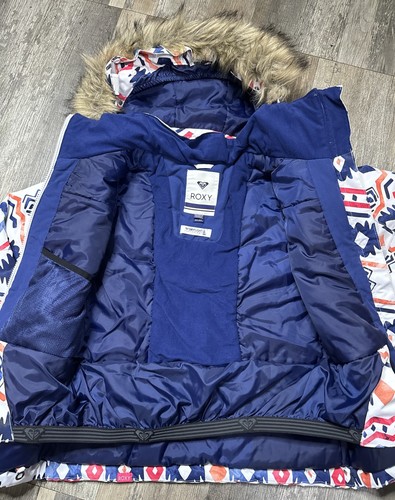 ROXY Girls Parka Jacket Multicolor Aztec Dryflight Fur Trim Hooded Coat Sz 12 - Picture 6 of 11