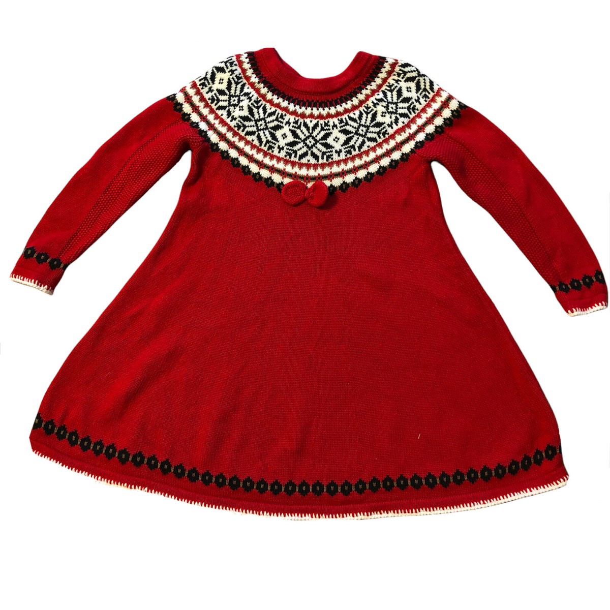 Hanna Andersson Christmas Sweater Dress Size 110 Girls' Red Black Holiday