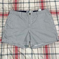 Old Navy size 12 womens every day short blue white striped belt loops  pockets