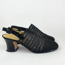 Charles David Net Mules Heels Mesh Black Ankle Strap Sandal Womens 7
