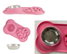 Pink Slow-Feeder Mat w/ Dog Bowl - 14 fl oz, BPA Free, Aids Healthy Digestion