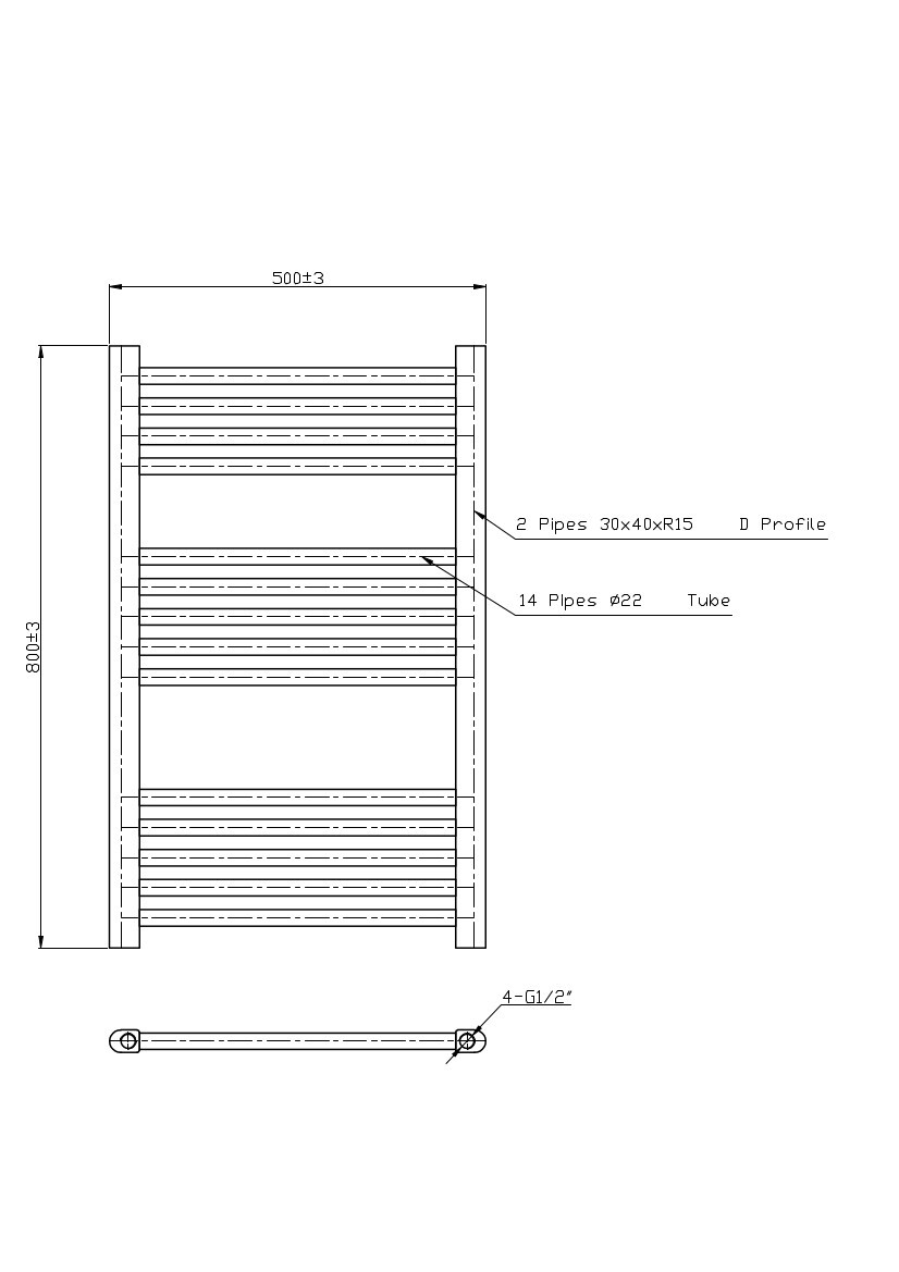 Contemporary Bathroom Straight Heated Towel Rail Radiator Rad 800x500mm Grey