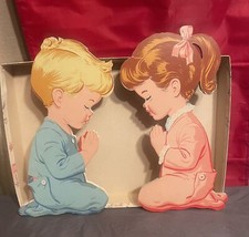 Vintage 1958 The Dolly Co. Boy  Girl Praying Thick Wall Hangings 12  Tall