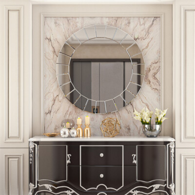 32 in Modern Silver Wall Mounted Art Mirror Round Large Accent
