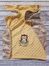 Reversible Owl Design Yellow Dot Minky Baby Blanket-Sample Ready to ship