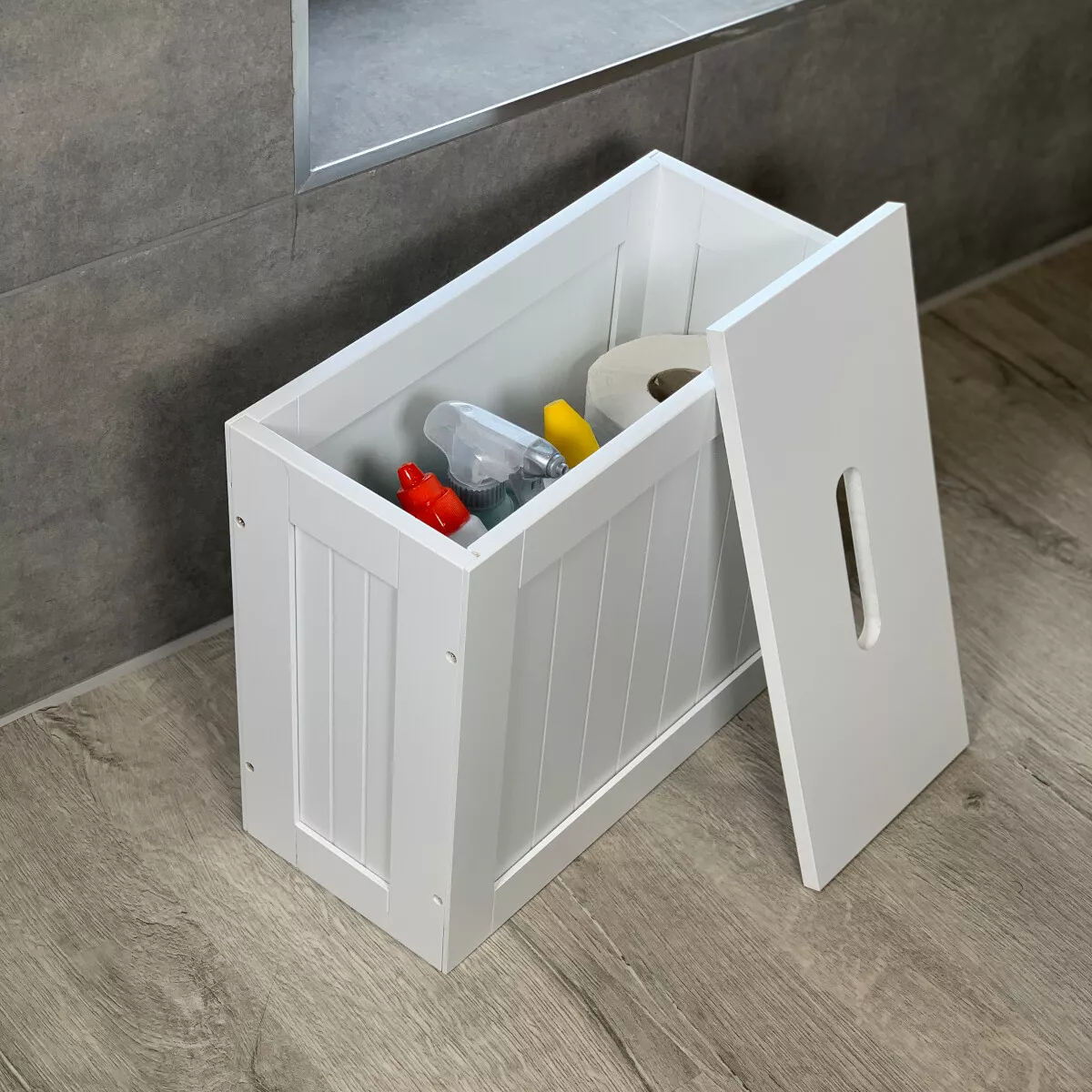 Crisp White finish Bathroom Storage &Toilet Cleaning Tidy box unit