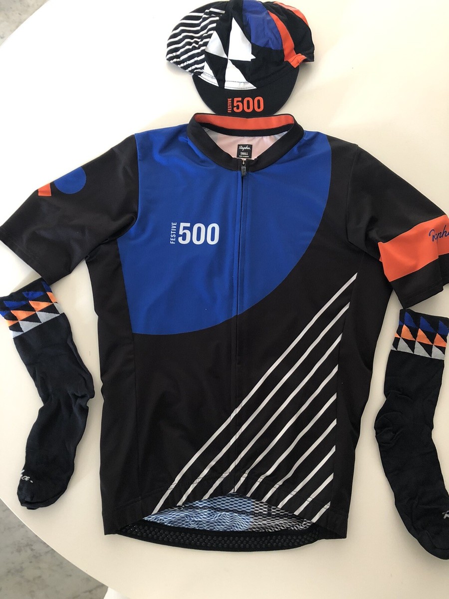 Rapha Midweight Race Jersey Blue Festive 500 w/Cap & Socks XS 