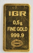 IGR Bullion Assayer 0.5 1/2 Half Gram .999 Fine Pure Gold Bar Ingot