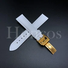 19-22MM Watch Band Strap Leather Alligator Deployment Buckle Fits for IWC White