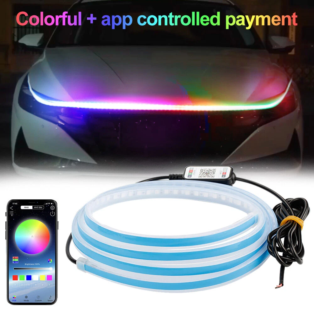 Car Headlight RGB Led Strip Light Daytime Running Lights Hood Light APP Control