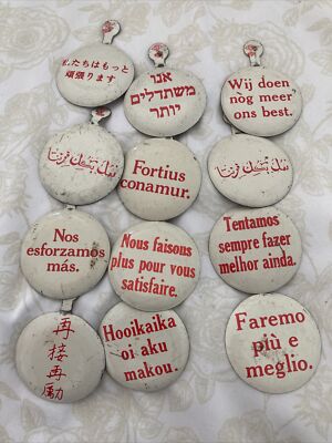 Vtg lot 12 Different Language AVIS We Try Harder Fold Over Badge Button Pin