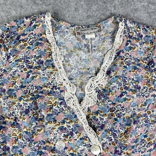 VTG Jonathan Martin Midi Dress Womens 13/14 Blue Floral Prairie Cottage Core* - Picture 3 of 15