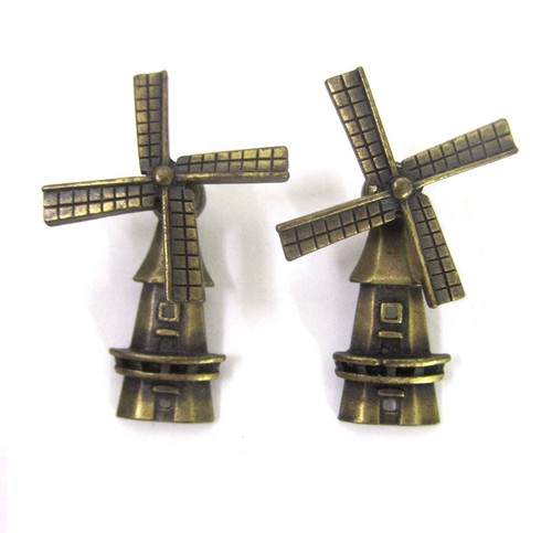 JJ Bronze Antiqued Brass Windmill Pierced Earrings Jonette Jewelry Vintage