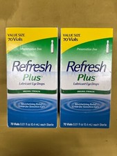 2 New Refresh Plus Lubricant Eye Drops Original - 70 Vials Each Box Exp. 06/26