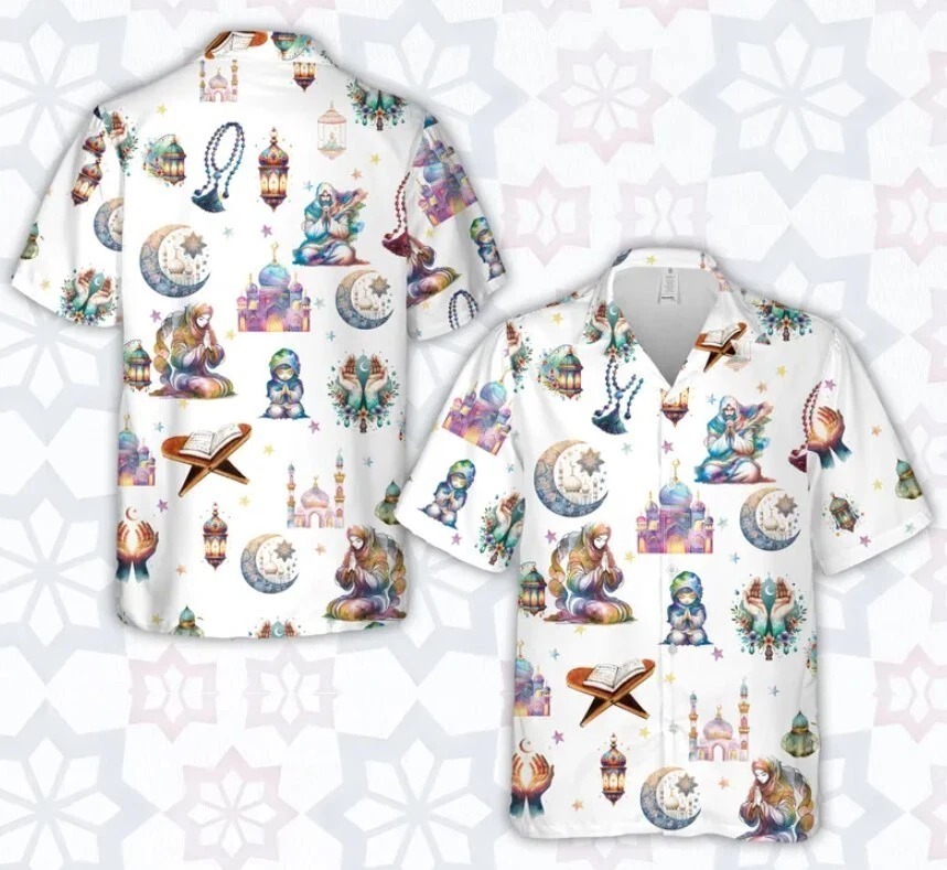 Eid Mubarak Hawaiian Shirt, Ramadan Islamic Fasting Button Up Shirt