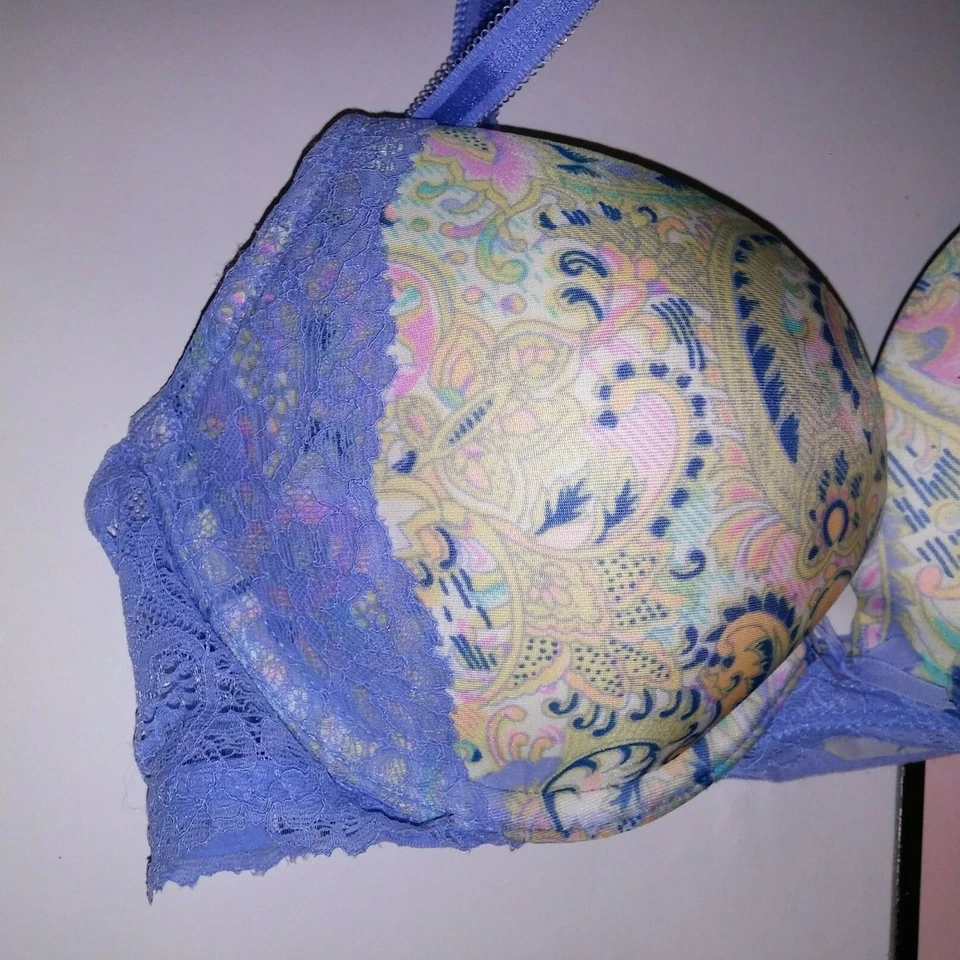 Sujetador Victoria Secret 32C Dream Angels Push Up Azul Multi Paisley Borde de Encaje 2015 Foto 2 de 4