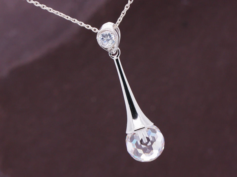 Sterling Silber Zirkonia Discokugel Elegance Anhänger & Silber Halskette - Bild 2 von 4