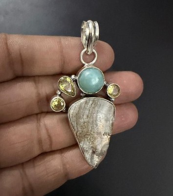 Desert Druzy Edelstein 925 Sterling Silber Handarbeit Anhänger Schmuck Geschenk für Sie