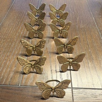 11-Pack Gold Metal Butterfly Napkin Rings, Decorative, Hand Wash Only