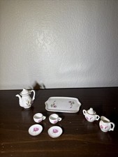 Vtg Lefton Miniature Doll House China Tea Set Pink Floral Porcelain Hand Painted