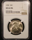 1950 Franklin Half Dollar - 50c NGC MS66 FBL - Full Bell Lines - Nice Example!