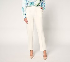 Dennis Basso Women's Pants Sz S Luxe Crepe Trouser Buttons White A686956