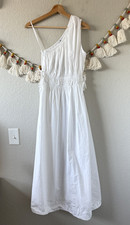 Faithfull The Brand La Oro Smock One Shoulder White Midi Dress Poplin Coastal 4