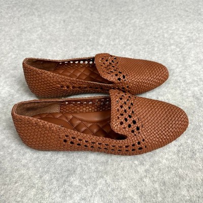 Birdies The Starling Woven Flat Size 8.5 Cognac Brown Slip On Open Weave Loafer