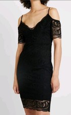 GUESS Black Lace Cold Shoulder V-Neck Sheath Dress Knee Length Size 4