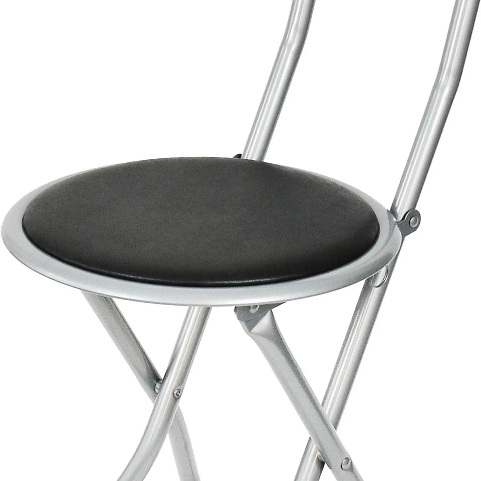 Black Folding Bar Stool Breakfast High Back Chair Padded Round Desk Seat Kitchen - Image 3 of 4