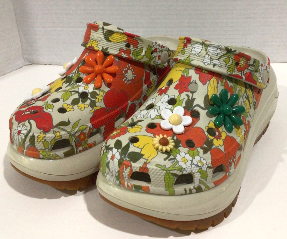 Crocs Mega Crush Retro Floral Charm Classic Orange Flowers Women
