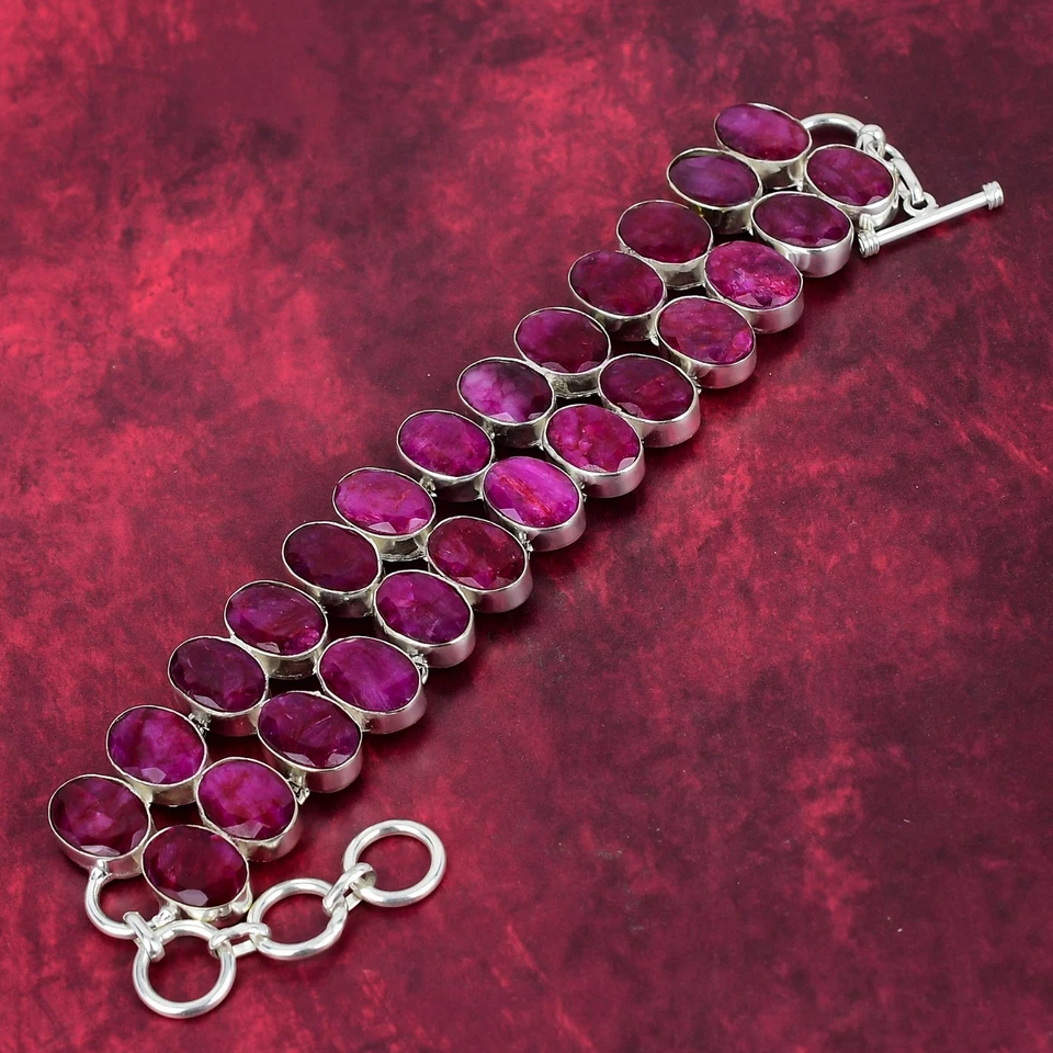 Red Ruby Lab-Created Gemstone 925 Sterling Silver Jewelry Bracelet Birthday Gift - Image 3 of 4