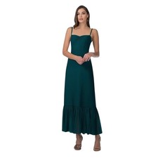 Azazie Justina Pine Green Maxi Bridesmaid Dress A6 Sweetheart Ruffle Hem