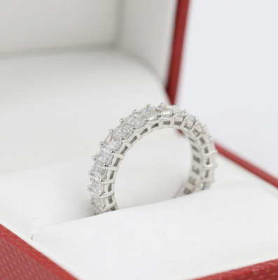 6.50 TCW Emerald Cut VVS1 Moissanite Wedding Eternity Band 14K White Gold Plated