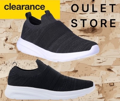 Athletic Works Men s 8W Banded Jogger Sneakers Black Slip-On Knit Shoes WIDE NEW
