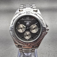 Fossil Blue Watch Men 38mm Black Dial Silver Tone Daydate Round BQ9036 New Batt