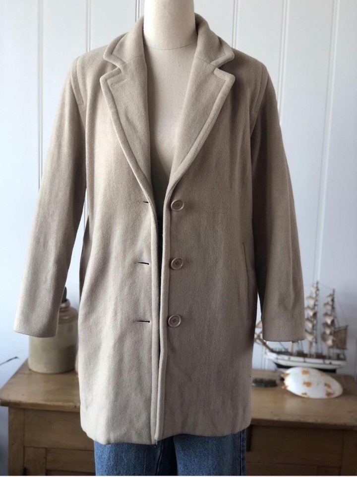 Vintage Junior Look Cream/Beige Wool Blend Winter Coat Overcoat Size 6-10