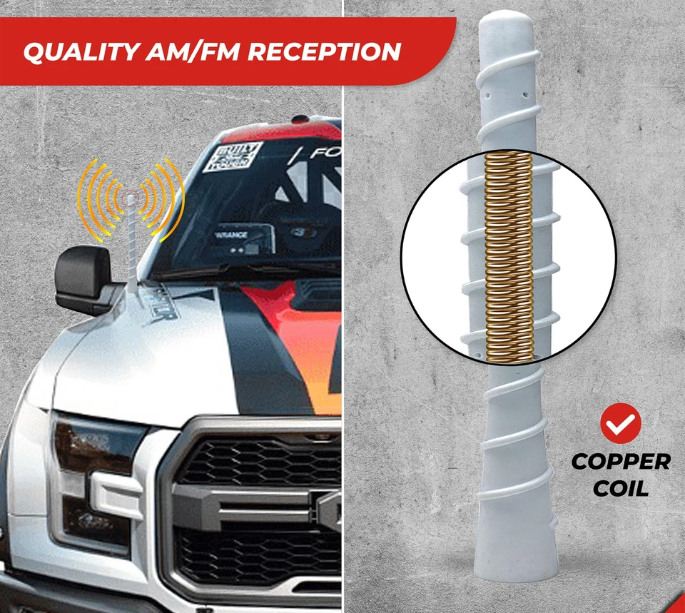 Antena espiral blanca ICBEAMER 7 pulgadas para camionetas Jeep, RAM 2500, Ford F350 Foto 4 de 4