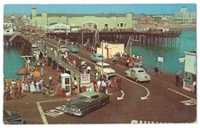 Santa Monica California c1955 Municipal Pier, Ballroom, Below Deck Cafe, old car