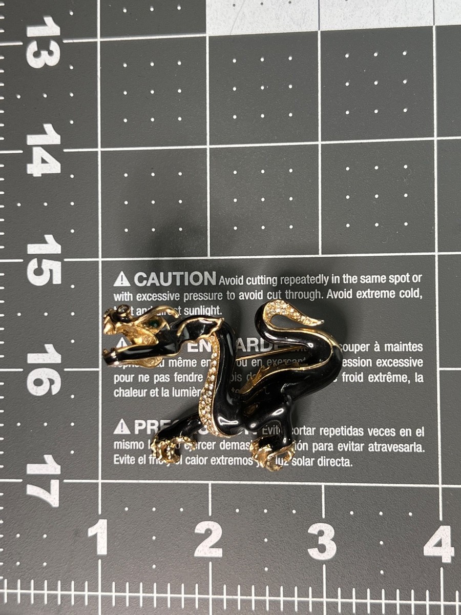 Unsigned Vintage Black Enamel Dragon Brooch Pin View 6