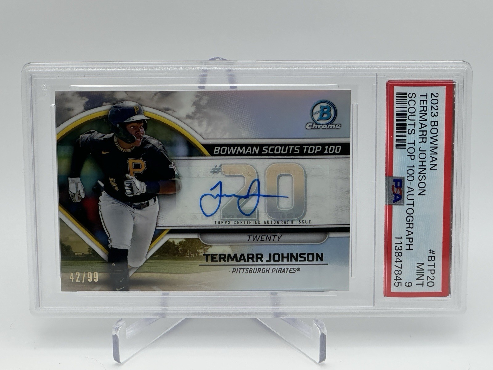 2023 Bowman Chrome Termarr Johnson Scouts Top 100 Auto /99 #BTP-20 PSA 9 Pirates