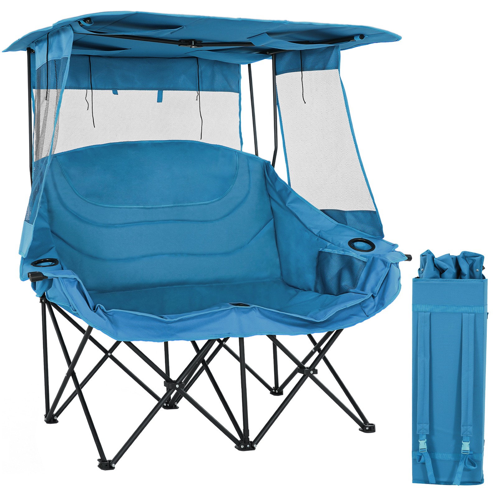 SLSY Double Camping Chair with Canopy, Folding Two-Person Seat Loveseat Outdoor