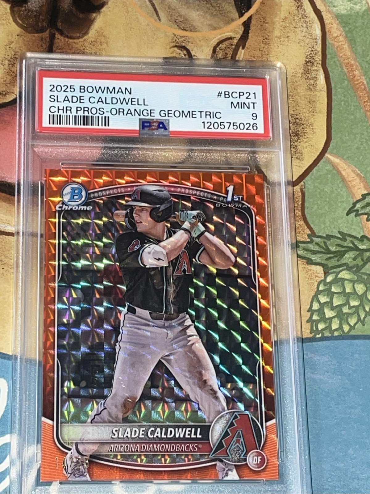 2025 Bowman Slade Caldwell 1st Chrome Orange Geometric Refractor /25 PSA 9
