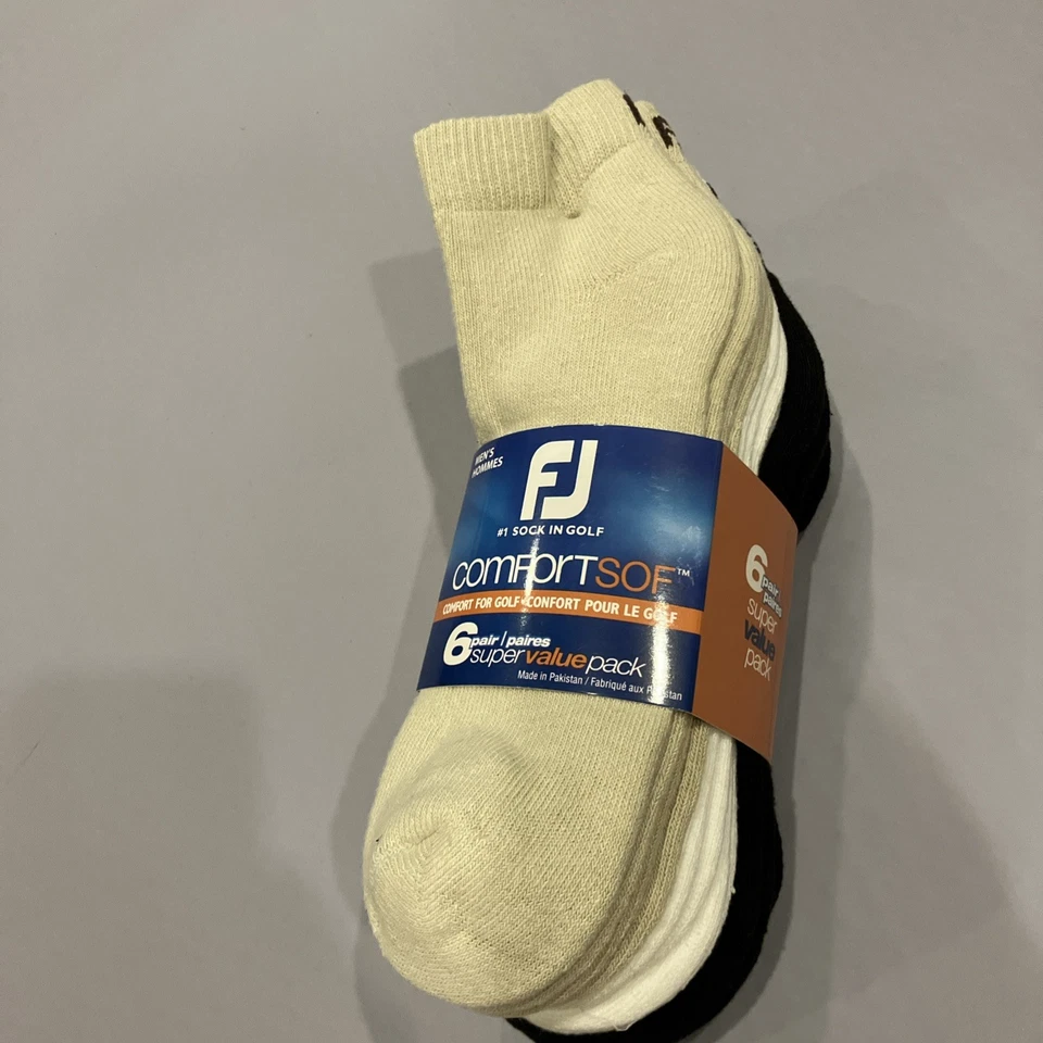 Paquete de 6 pares de calcetines de golf FootJoy para hombre cómodos deportivos negros blancos beige Foto 2 de 4