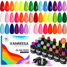 24 Pcs Gel Nail Polish Set, 21 Colors Bright Gel Polish with Base Coat Glossy & 