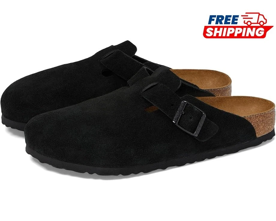 Birkenstock Boston Black Suede Clog Soft Footbed Unisex Shoes US 6-12 New w/ Box